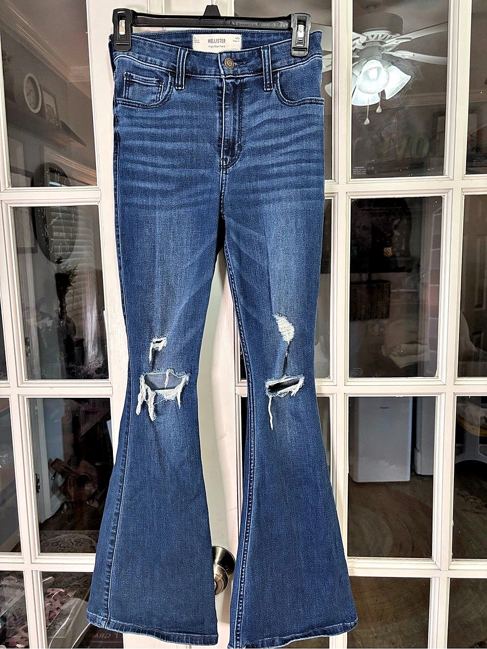 Hollister High-Rise Flare Jeans Blue Distressed W26 Regular